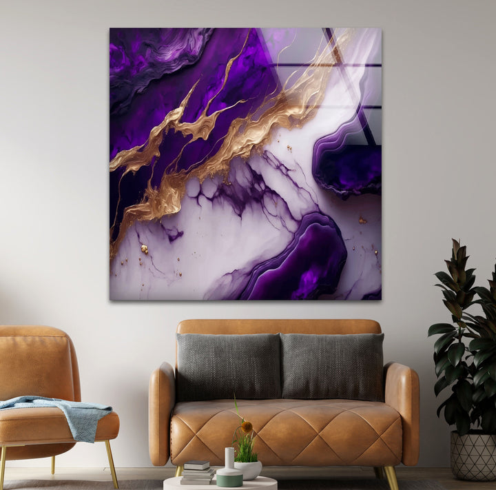 Purple Marble glass wall decor and gold alcohol ink details