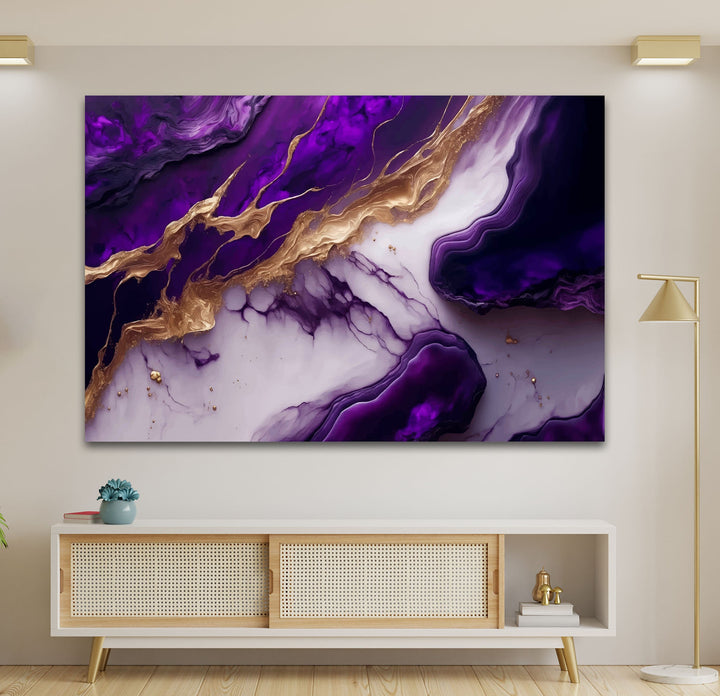 Purple with Gold Alcohol ink Glass Wall Art