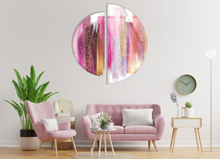 2 Piece Pink Abstract Glass Wall Art glass image printing, glass prints from photos
