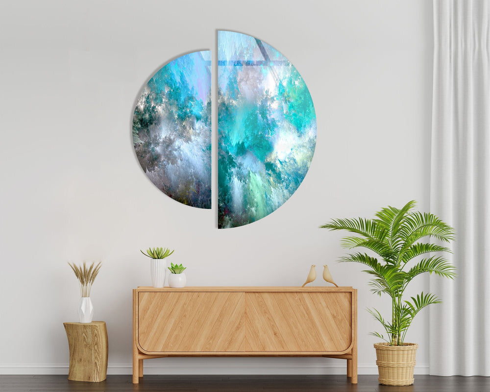 Two Piece Round Blue Abstract Glass Wall Art glass photo prints, glass picture prints
