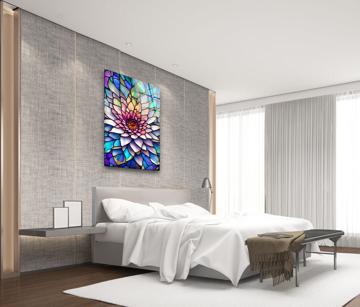 Vivid Floral Lotus Stained Glass Wall Art large glass photo prints, glass wall photos