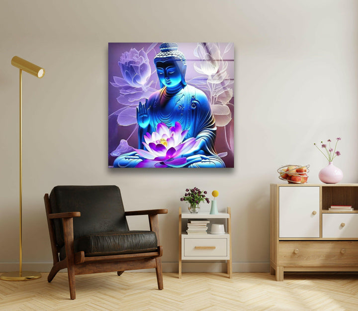 Buddha Lotus Flower Glass Wall Art Decor 