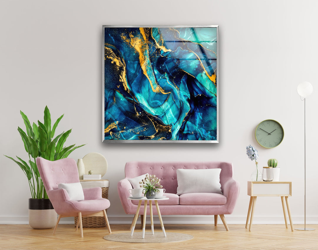 Green Luxury Abstract Fluid Art Glass Wall Art