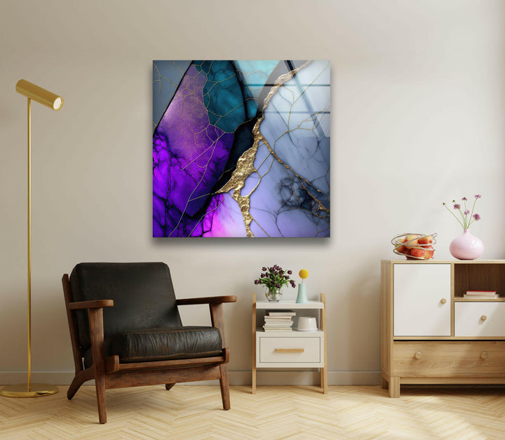 Purple Abstract Marble Decorative Abstract Paintings on Glass