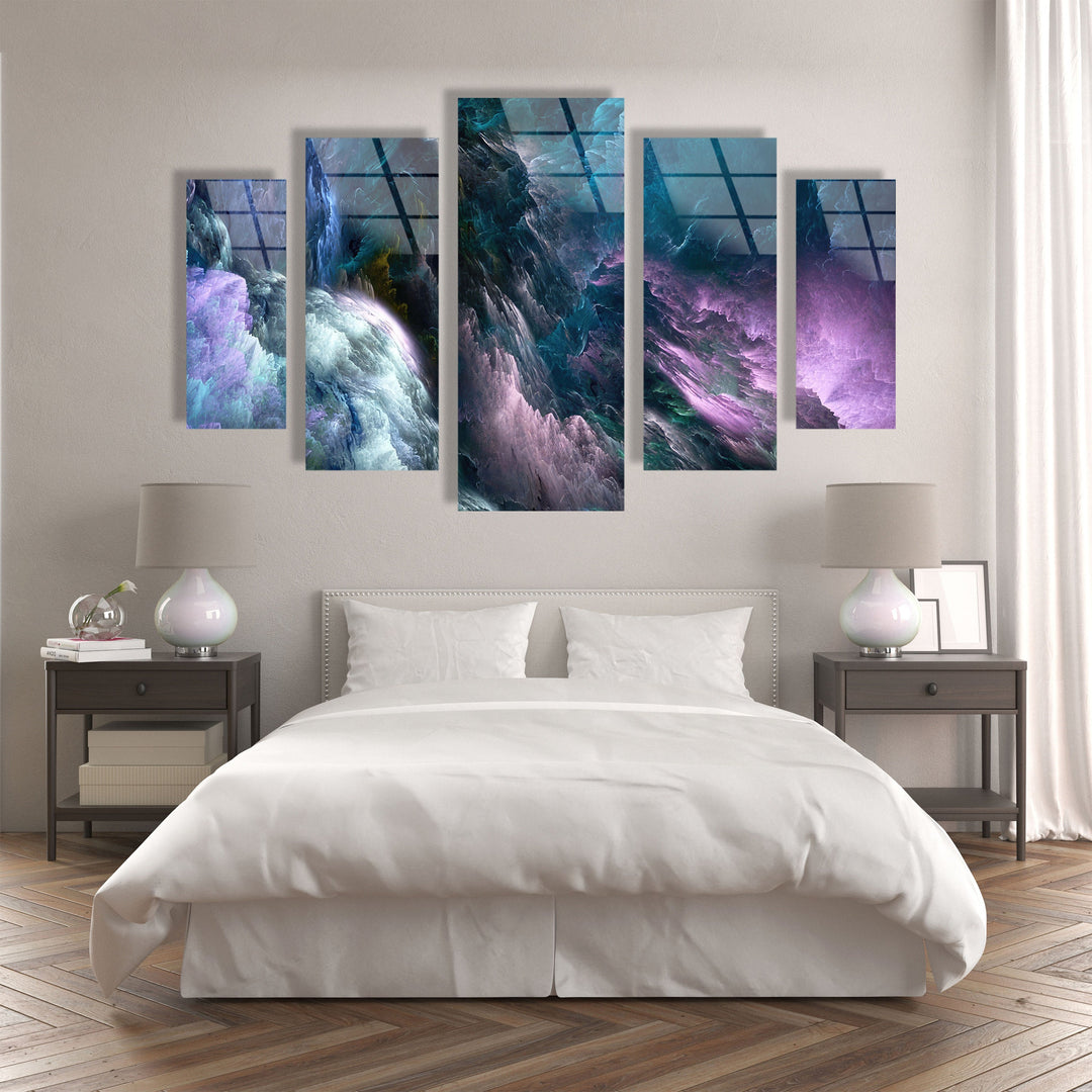 Blue Purple Clouds Abstract Glass Wall Art, photo print on glass, prints on glass wall art