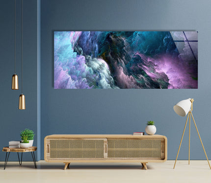 Blue Purple Clouds Abstract Glass Wall Art