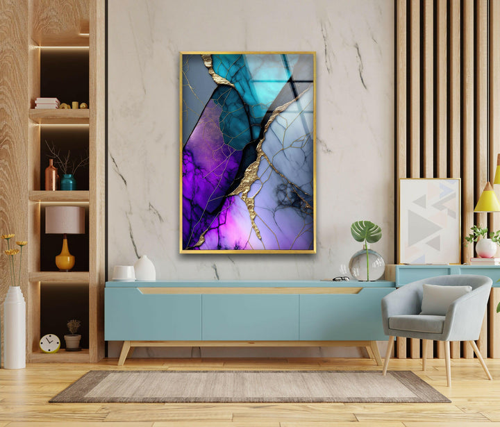 Purple Abstract Marble Tempered Glass Wall Art - Large Format Abstract Glass Art Prints