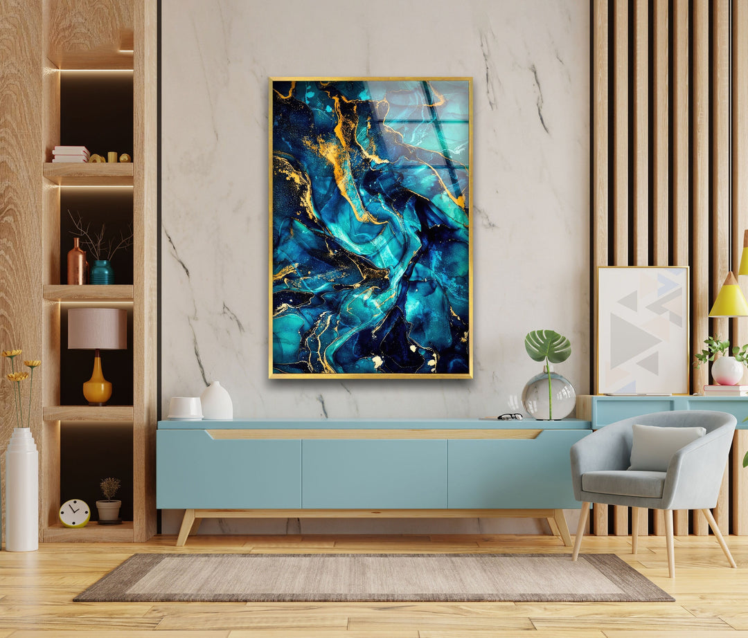 Green Luxury Abstract Fluid Art Glass Wall Art