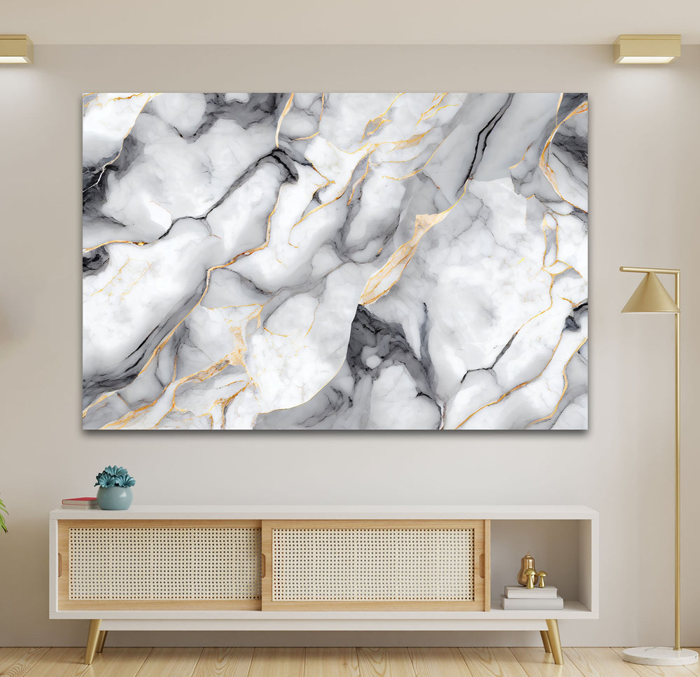 White marble with Gray veins Glass Art Painting