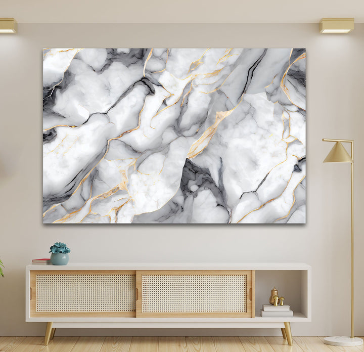 White marble with Gray veins Glass Art Painting