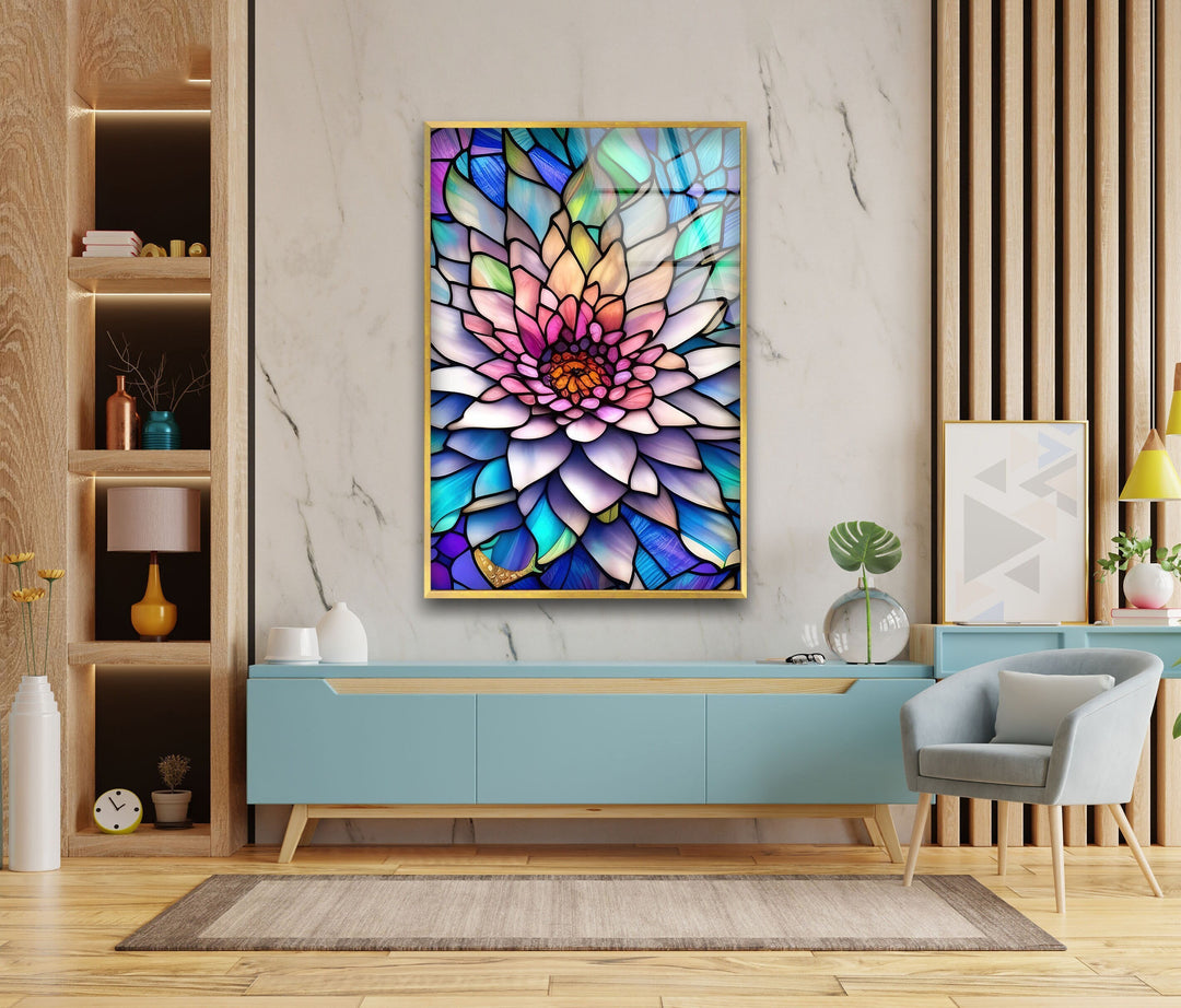 Vivid Floral Lotus Stained Glass Wall Art glass art painting, glass art for the Wall