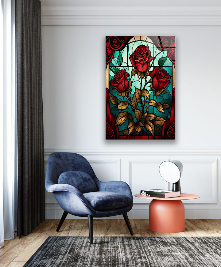 Stained Red Rose Flower Glass Wall Art Glass Printing Wall Art, Print photos on glass