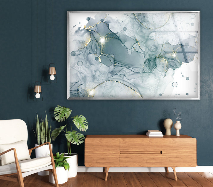 Pastel Cyan Mint Marble Glass Wall Art , print on glass, glass printed photos