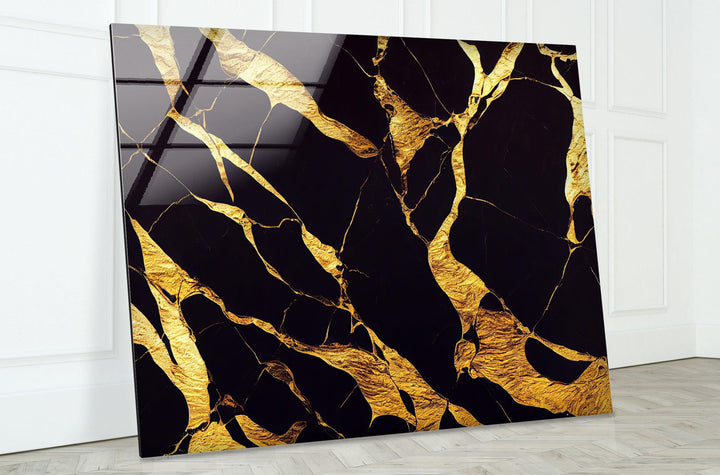 Golden Marbling Abstract Glass Wall Art , glass art for the Wall, custom glass pictures