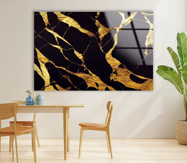 Golden Marbling Abstract Glass Wall Art , photo print on glass, prints on glass wall art