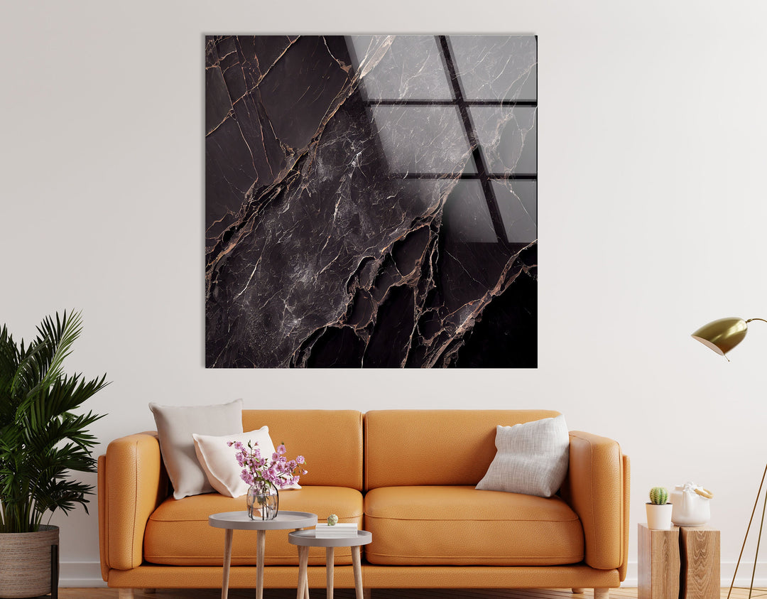 Black Marble Natural Abstract Glass Wall Art