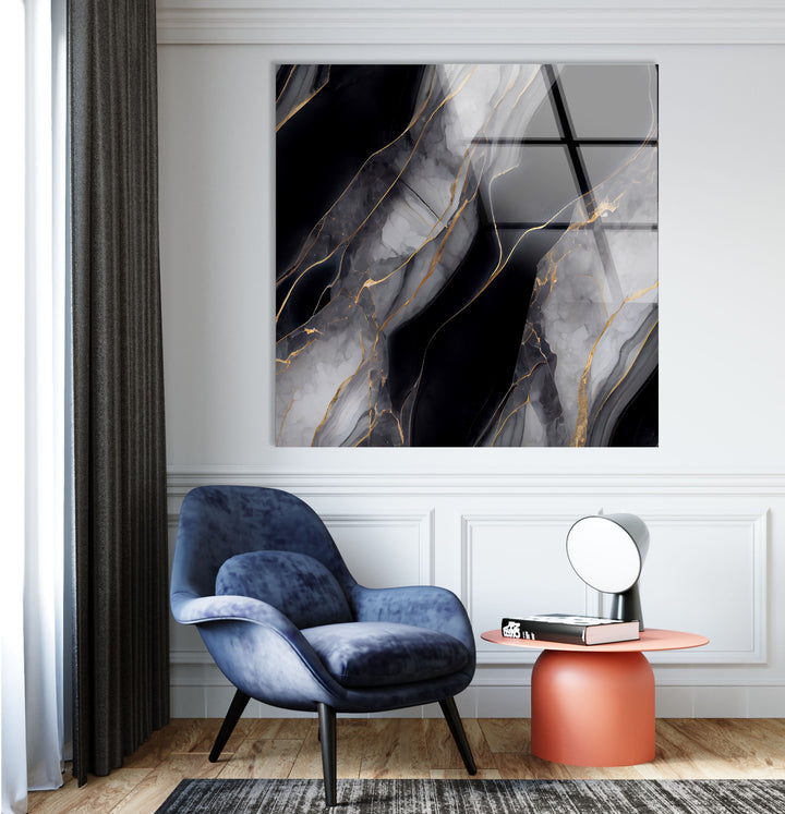 Gold and Black Onyx Abstract Glass Wall Art , custom glass photo prints, large glass prints