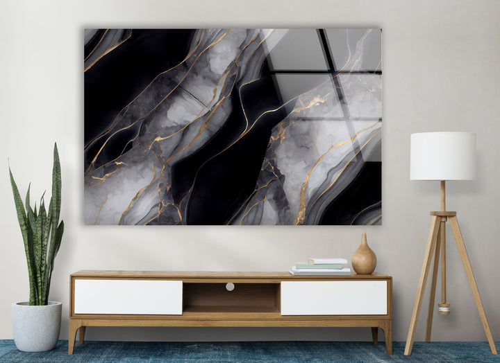 Gold and Black Onyx Abstract Glass Wall Art , photo print on glass, prints on glass wall art