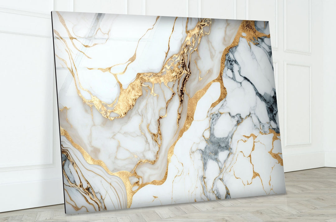 White and Gold Marble Glass Wall Art glass art painting, glass art for the Wall
