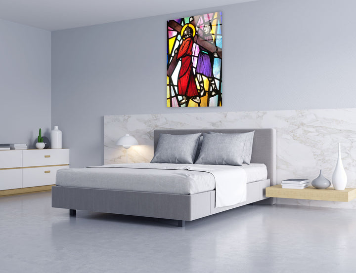 Simon Cyrene Helps Jesus Glass Wall Artwork