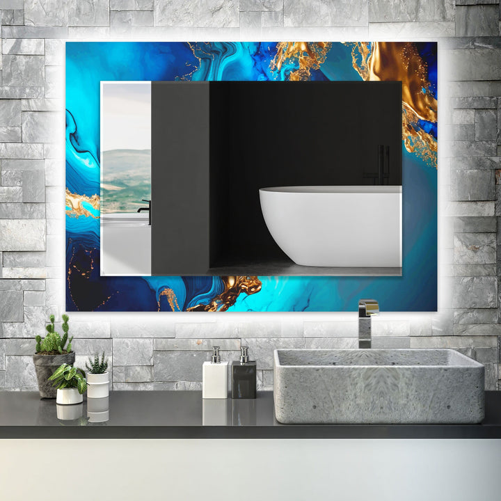 Blue and Gold Abstract Wall Mirror Entryway Mirror
