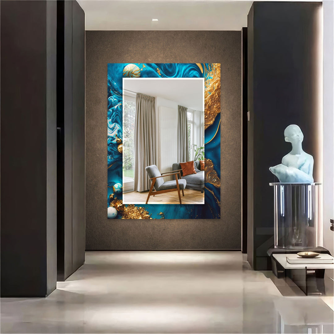 Modern Blue and Golden Wall Mirror white mirror
