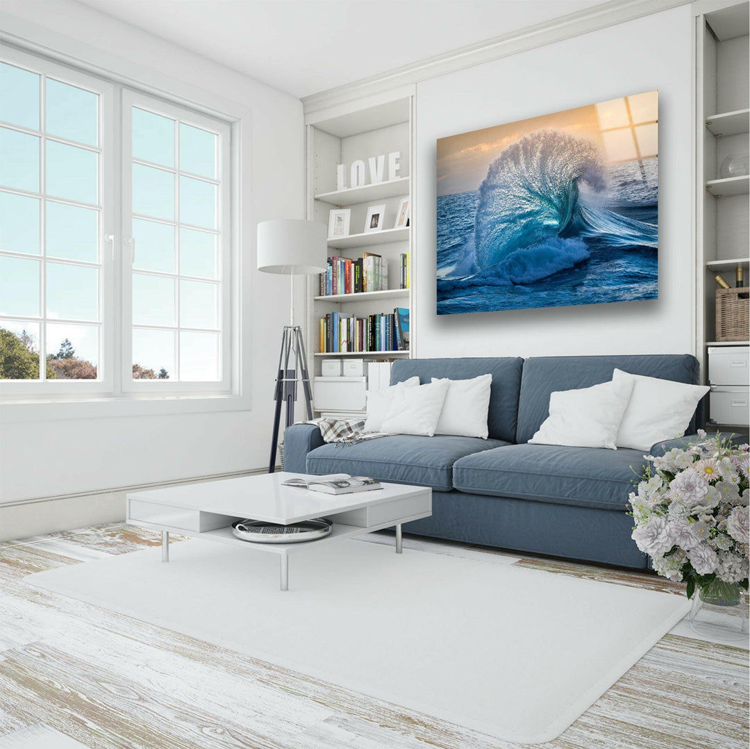 Big Ocean Wave Glass Wall Art print picture on glass, Tempered Glass Wall Art