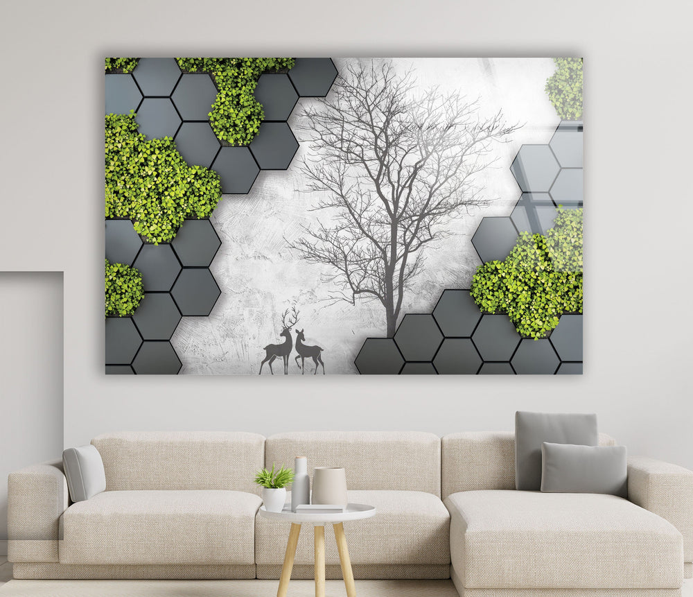 Hexagon Landscape Glass Wall Art glass pictures for Wall, glass prints wall art