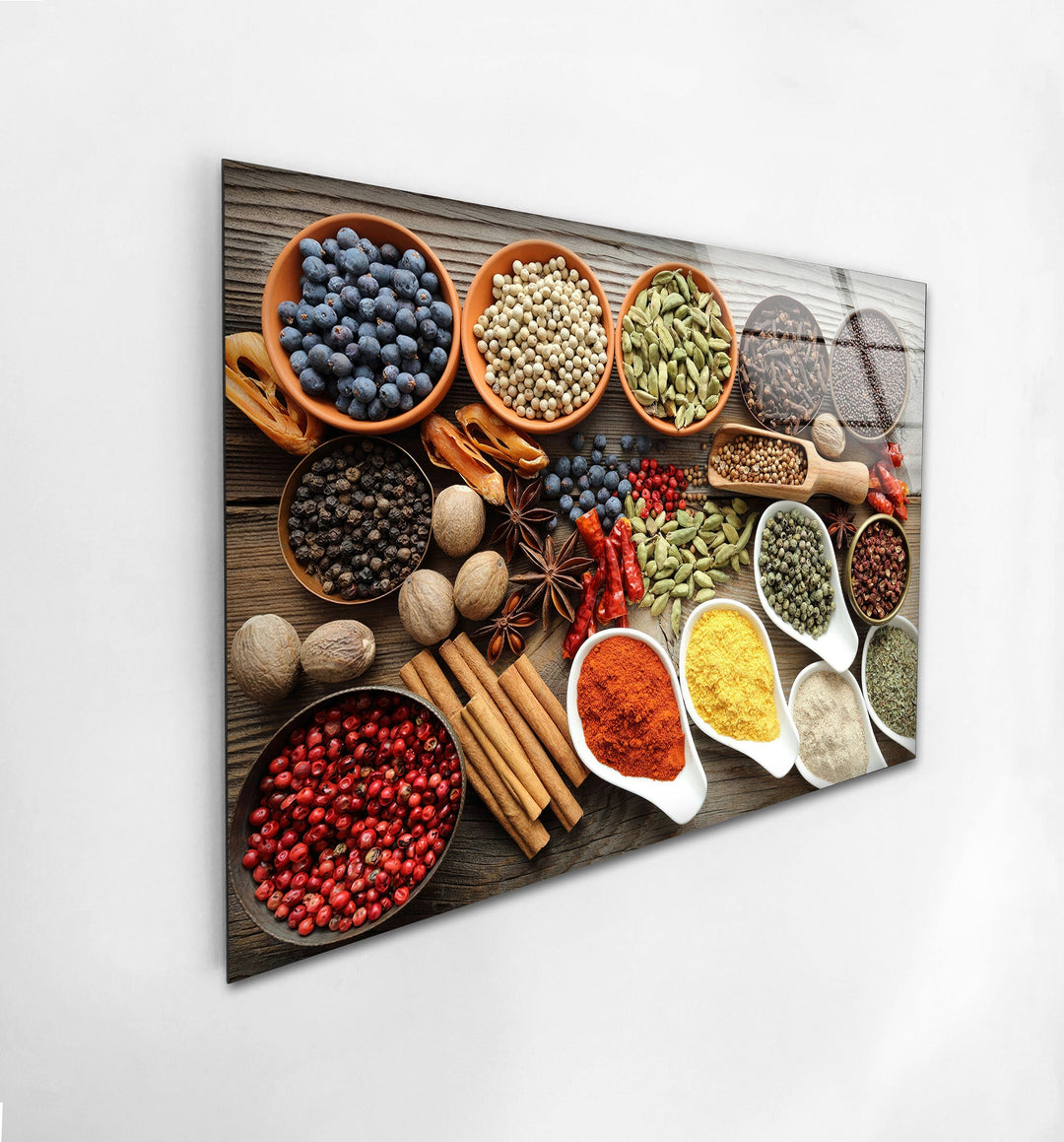 Spices In Bowl Glass Wall Art, glass pictures for Wall, glass prints wall art