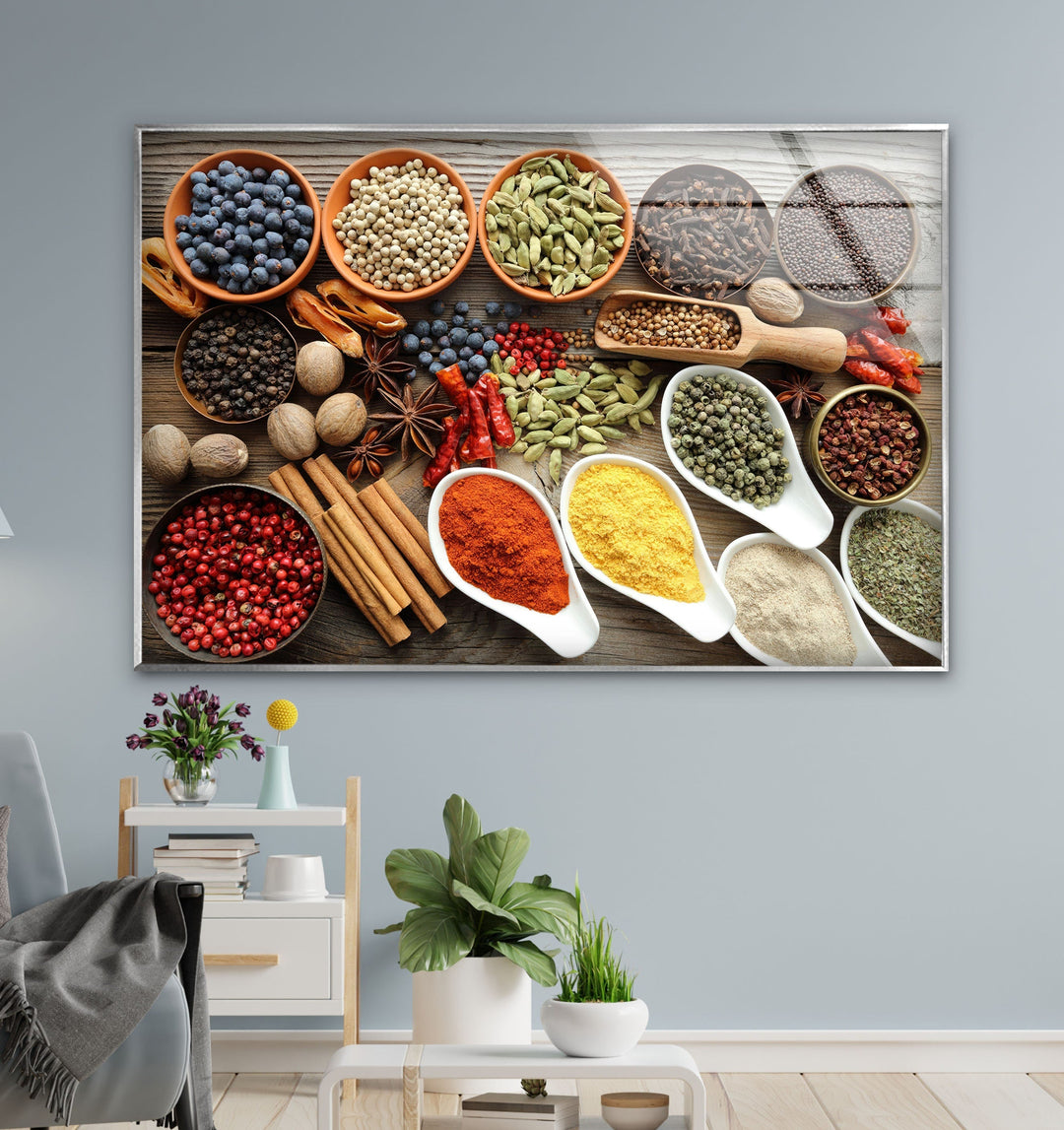 Spices In Bowl Glass Wall Art, custom glass photo prints, large glass prints