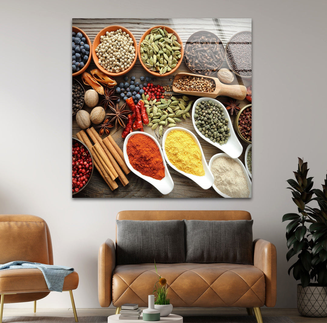 Spices In Bowl Glass Wall Art, glass image printing, glass prints from photos