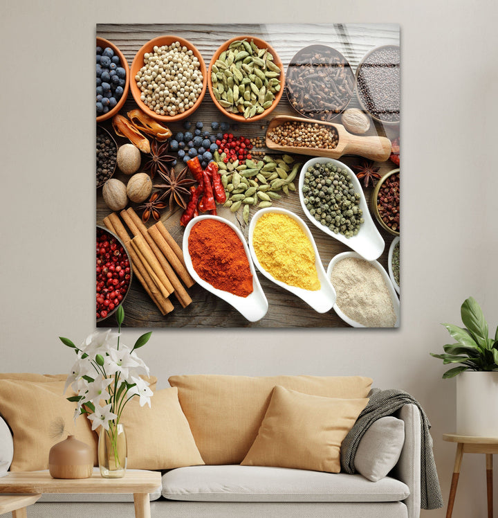 Spices In Bowl Glass Wall Art, custom glass pictures, glass art prints