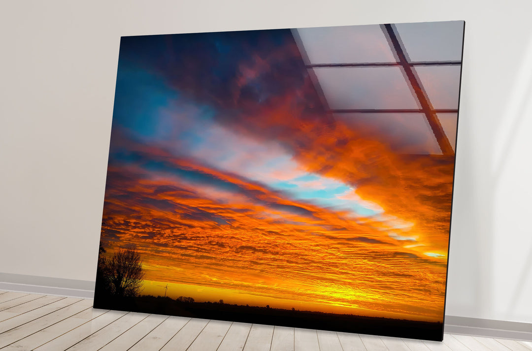 Sunset Orange Landscape Glass Wall Art custom glass pictures, glass art prints