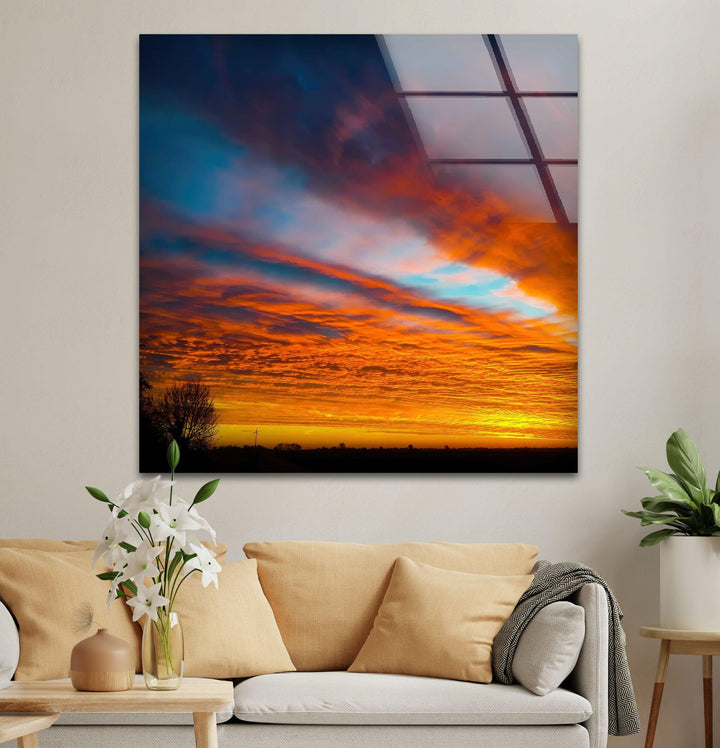 Sunset Orange Landscape Glass Wall Art photo print on glass, prints on glass wall art