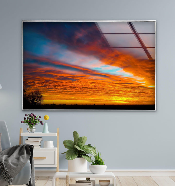 Sunset Orange Landscape Glass Wall Art large glass photo prints, glass wall photos