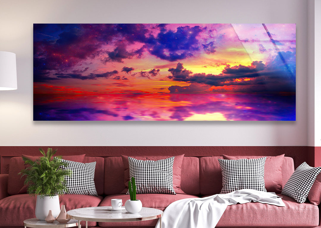 Abstract Vivid Sky at Sunset Glass Wall Art, large glass photo prints, glass wall photos