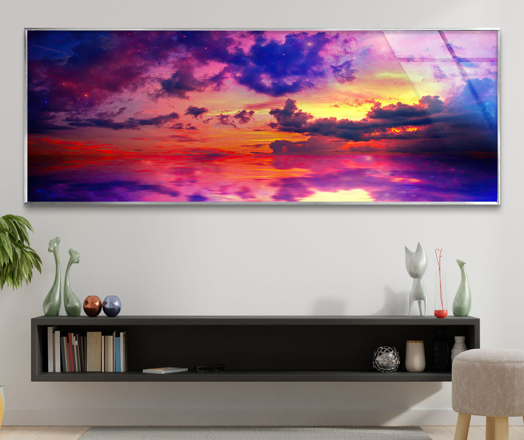 Abstract Vivid Sky at Sunset Glass Wall Art, photo print on glass, prints on glass wall art