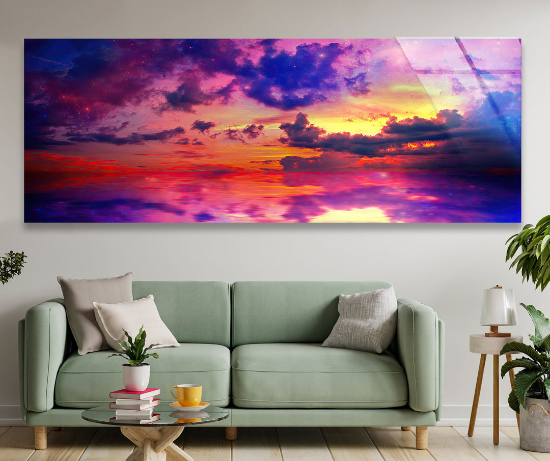 Abstract Vivid Sky at Sunset Glass Wall Art, picture on glass wall art, photos printed on glass