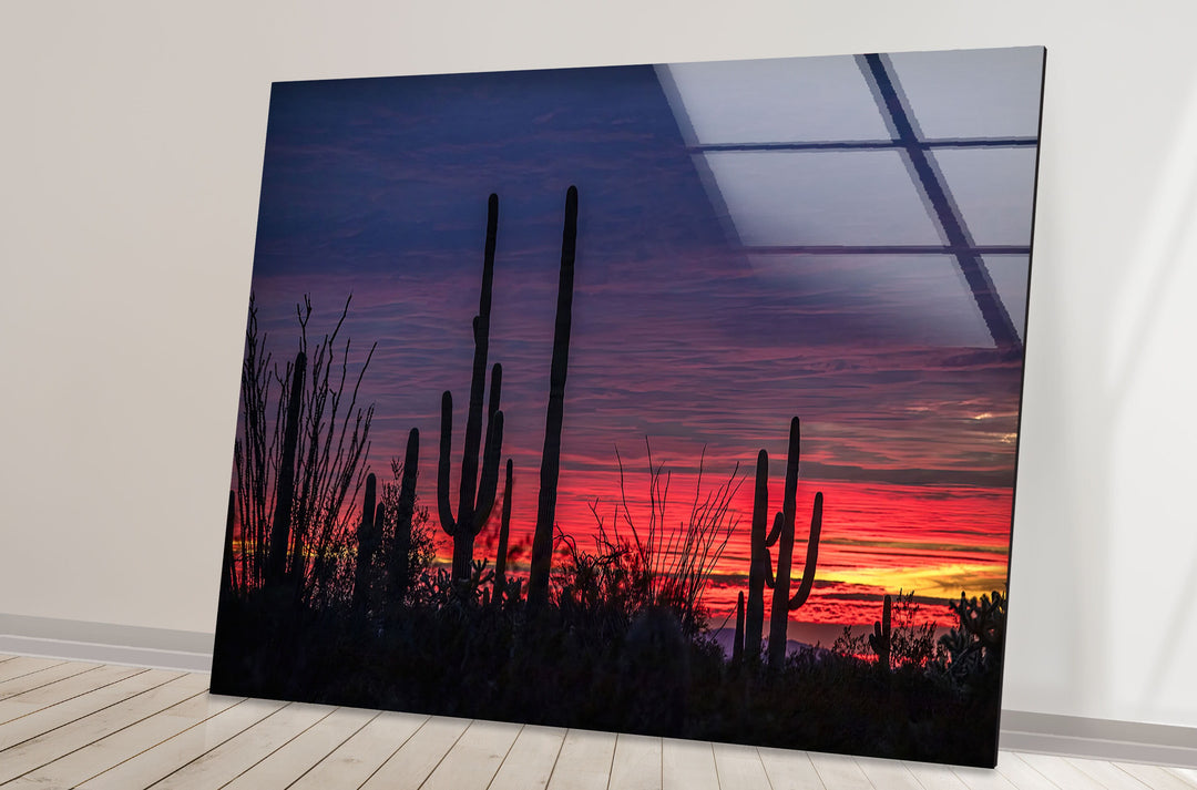 Saguaro Sunset Landscape Glass Wall Art             glass wall decor, glass wall art decor