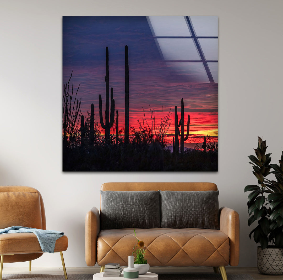 Saguaro Sunset Landscape Glass Wall Art stained glass wall art, stained glass wall decor