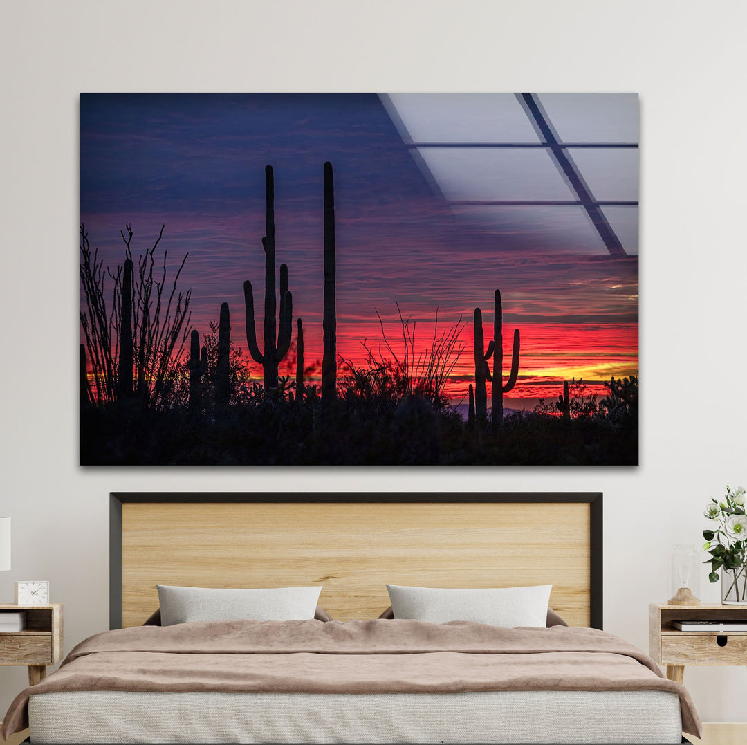 Saguaro Sunset Landscape Glass Wall Art art glass wall art, glass wall art pictures