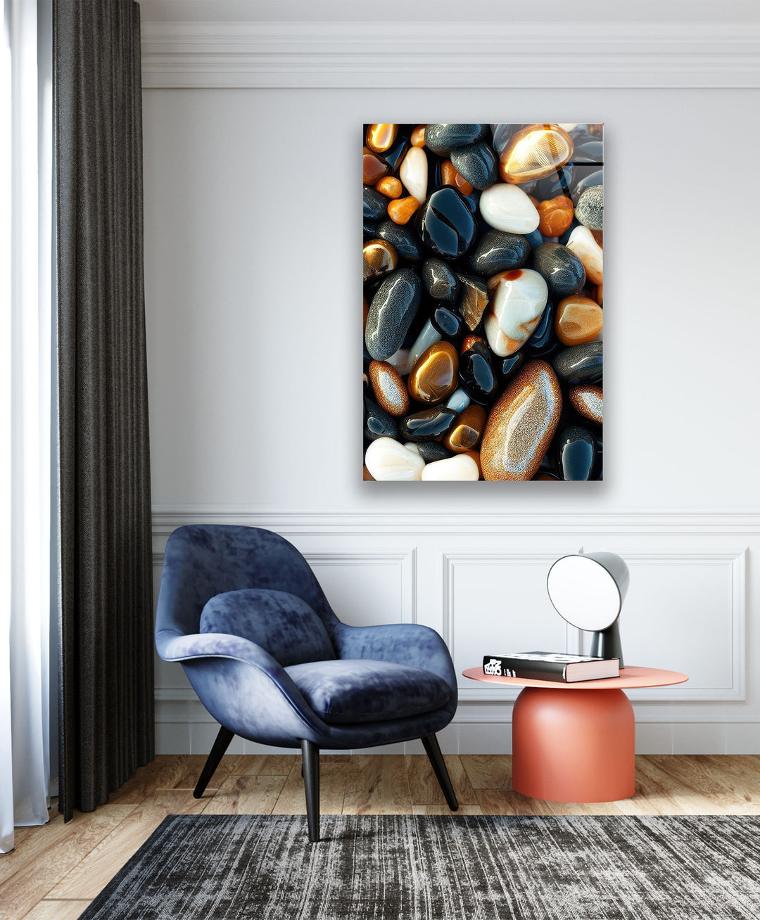 Sea Stones Glass Wall Art photo print on glass, prints on glass wall art