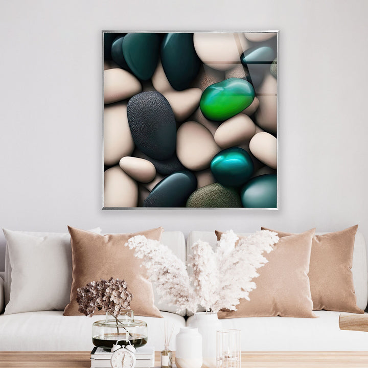 Sea Stones White & Green Glass Wall Art glass photo prints, glass picture prints