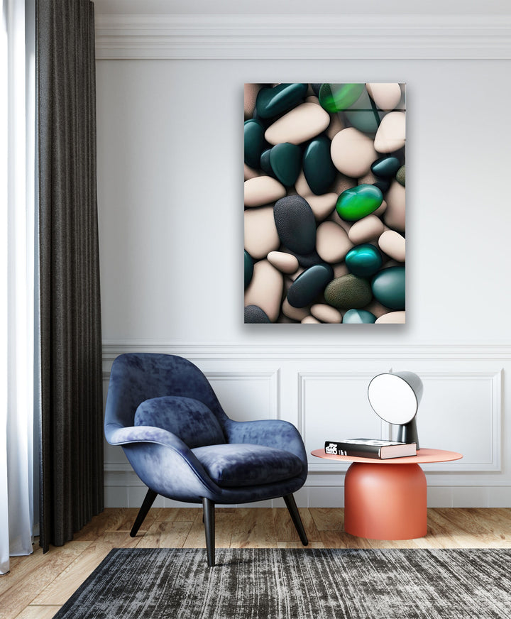 Sea Stones White & Green Glass Wall Art custom glass pictures, glass art prints