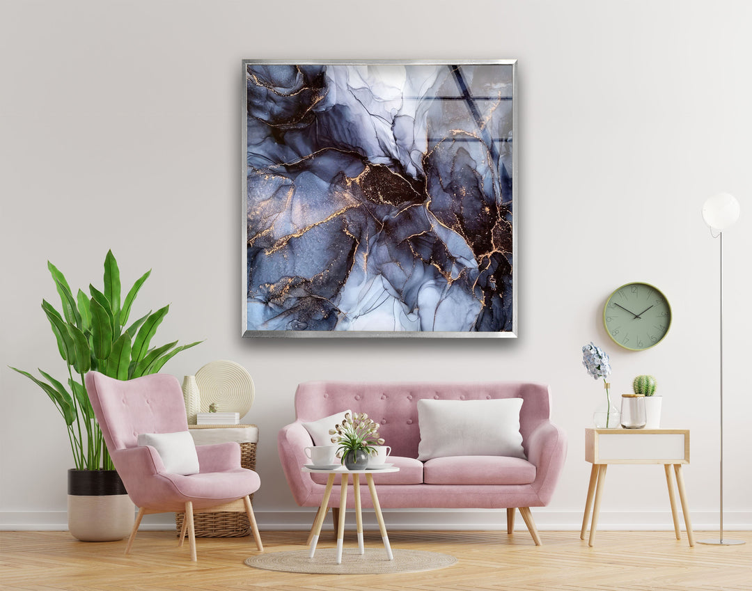 Blue White Abstract Tempered Glass Wall Art - MyPhotoStation