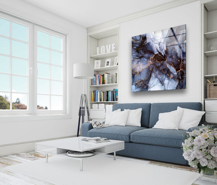 Blue White Abstract Tempered Glass Wall Art - MyPhotoStation