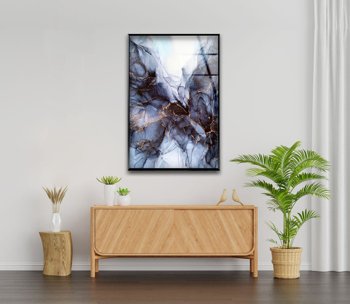 Blue White Abstract Tempered Glass Wall Art - MyPhotoStation