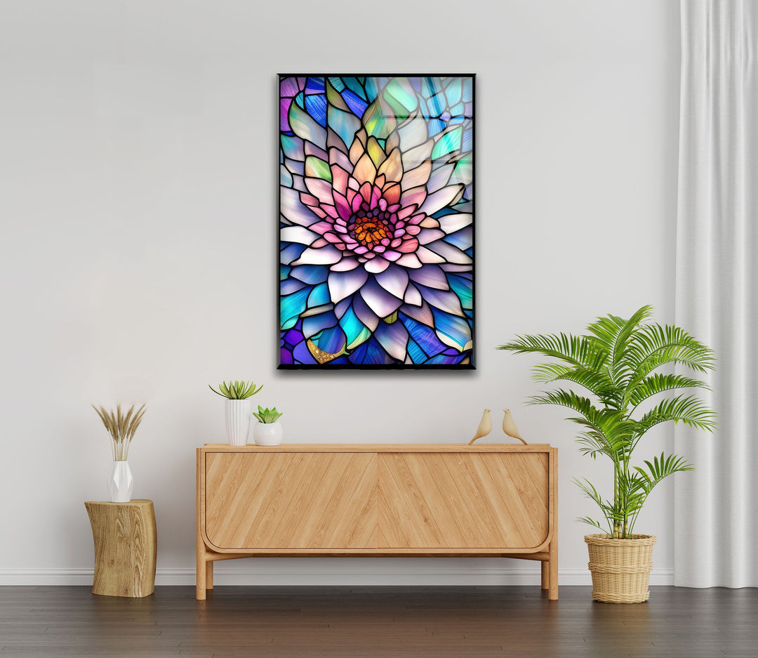 Vivid Floral Lotus Stained Glass Wall Art glass photo prints, glass picture prints