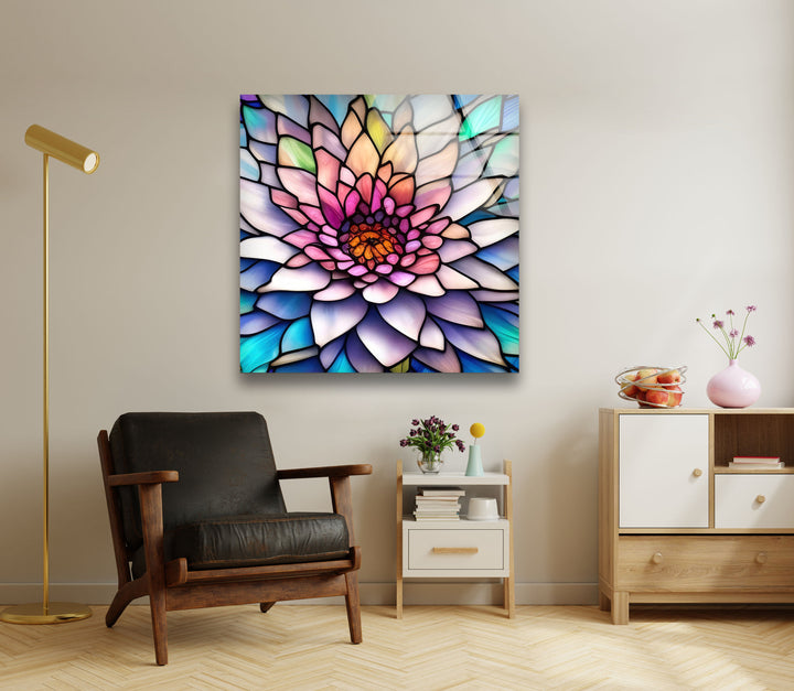 Vivid Floral Lotus Stained Glass Wall Art glass image printing, glass prints from photos