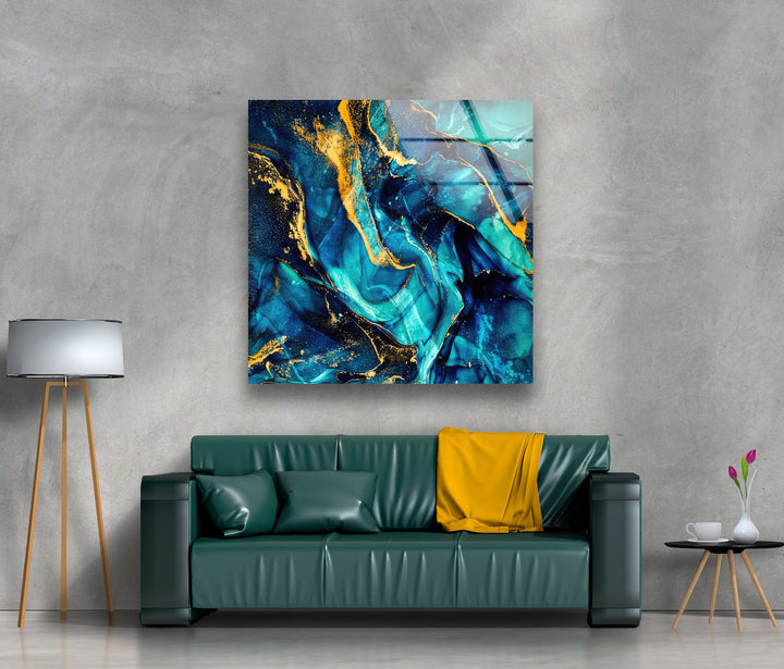 Green Luxury Abstract Fluid Art Glass Wall Art